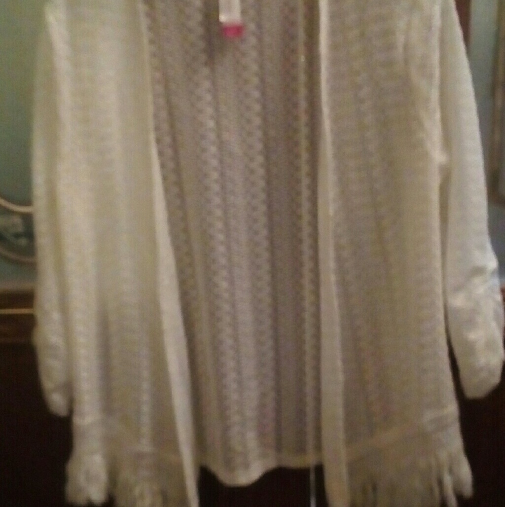 Cream lace fringe cardigan cover up